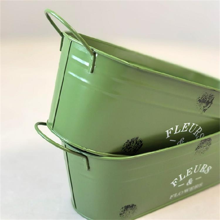 Modern Oval Iron Plant Pot Container With Reinforced Handle Rustproof Suitable For Indoor Outdoor Greeneries Arrangement