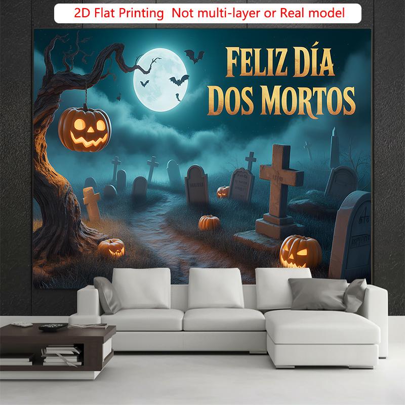 Party Backdrop Halloween Flat Graveyard Scary Pumpkin Lanterns Tombstones Event Photo Background Outdoor Party Decor