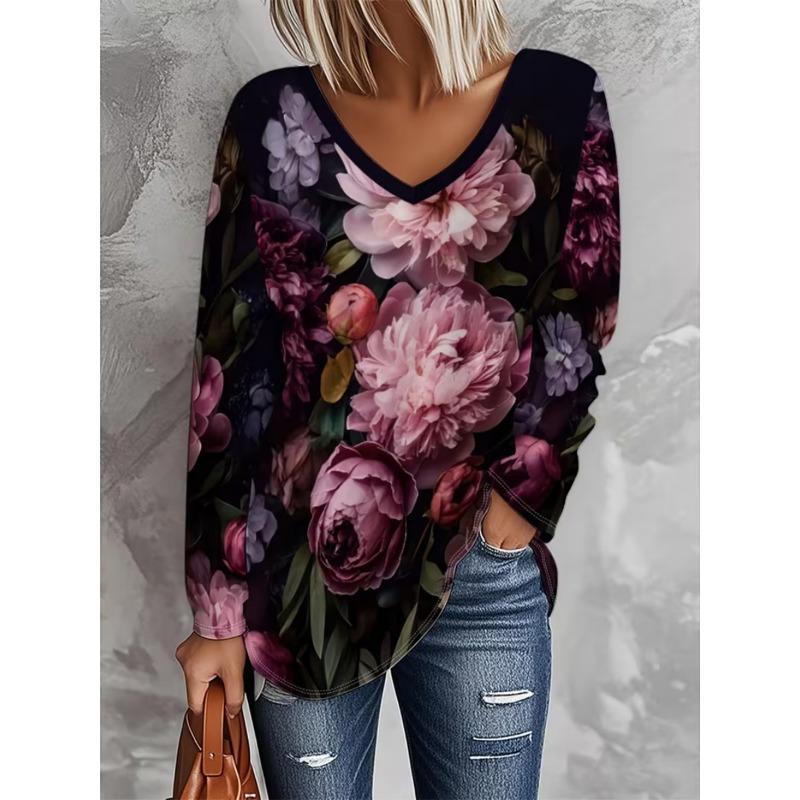 Women's casual long sleeve V-neck T-shirt