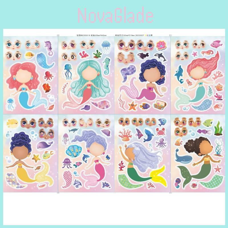 Desenho Animado de Sereia Fofa Quebra-cabeça Interativo Pai-Filho Adesivo de Rosto DIY