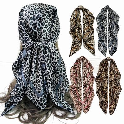 Schals Stolen Kopftücher Damen Leopardenmuster Mode Seide Satin Hijab Schals Weiblich 90*90CM