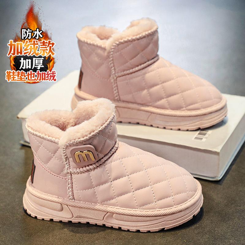 

Ботинки для девочек с мехом, зимние, новые, детские, с начесом, из утолщенного хлопка, теплые, водонепроницаемые 37 розовый