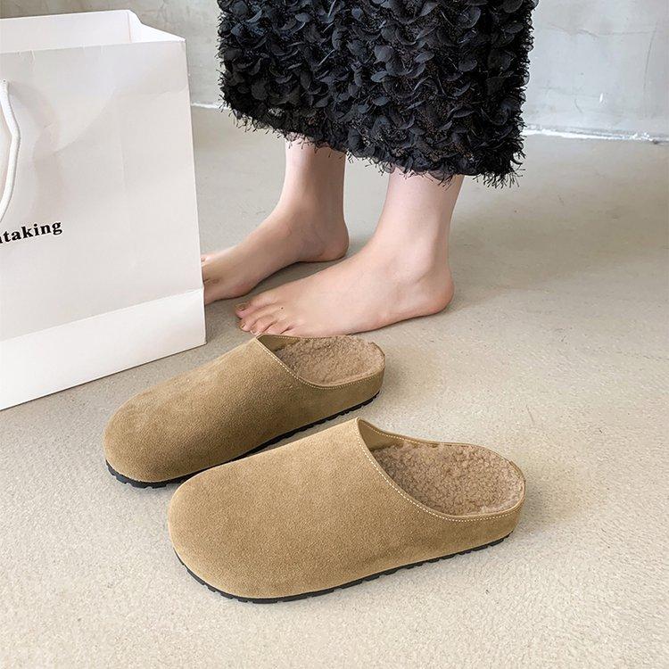 Comfortable casual shoes platform-soled bag head half slippers velvet Boken shoes loafers autumn and winter wear soft-soled single shoes women's shoes
