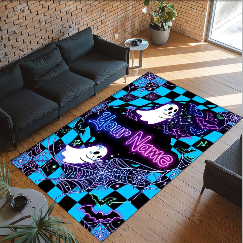 Halloween Theme Crystal Velvet Floor Rug Personalized Custom Name Text Warm Carpet Home Decoration