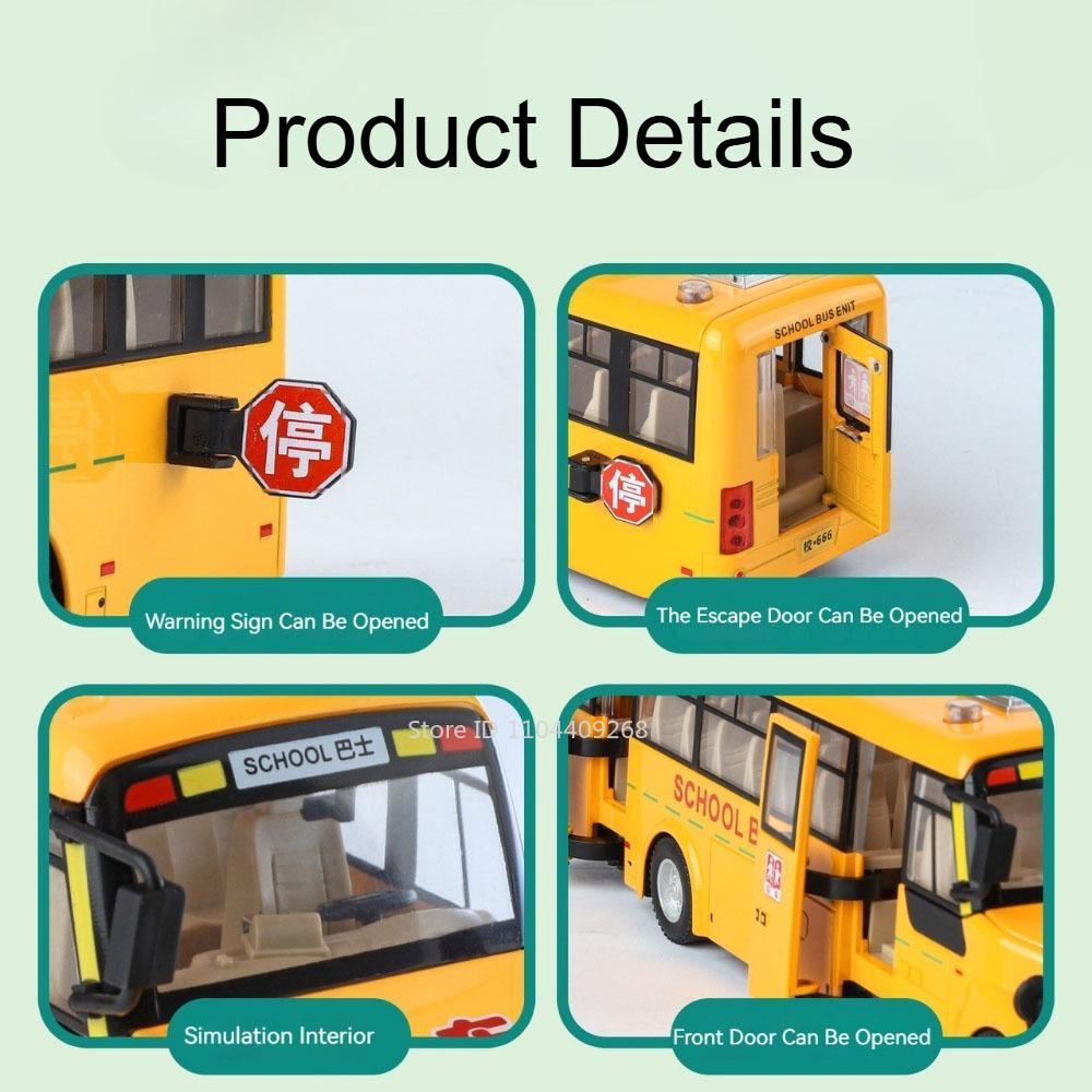 1:24 Scale School Bus Model Toy Alloy Diecast Pull Back Doors Opened Simulation Storytelling Vehicles Sound Light Gift for Child
