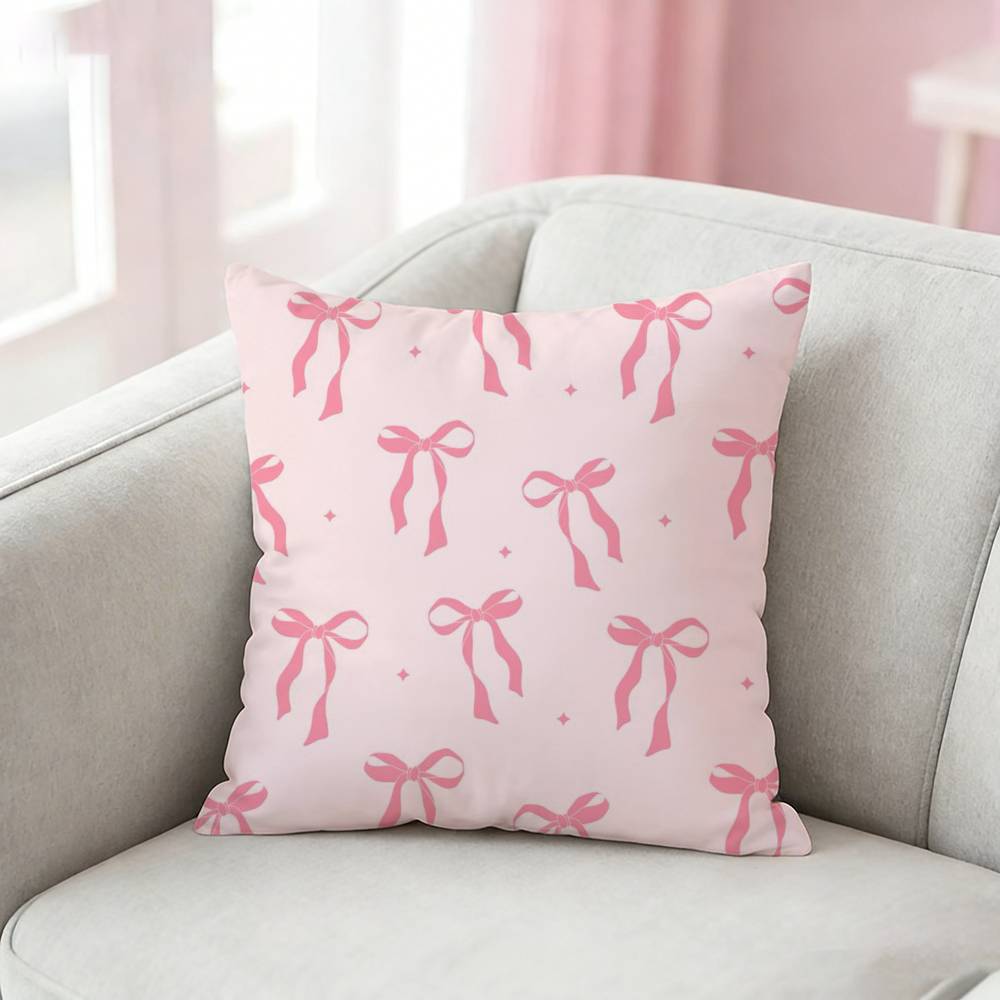 Pink Bow Cherry Pattern Pillow Case For Sofa Living Room Home Office Decor Protective Cover