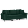 3 Seater Sofa with Decorative Cushions Dark Green 180 Cm Velvet
