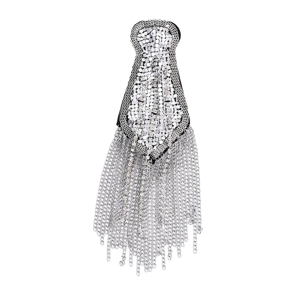 Punk Styles Bead/Rhinestone Epaulets Easy Install Pin Epaulettes with Tassels Metal Chain for Stage Costume Dress Decors