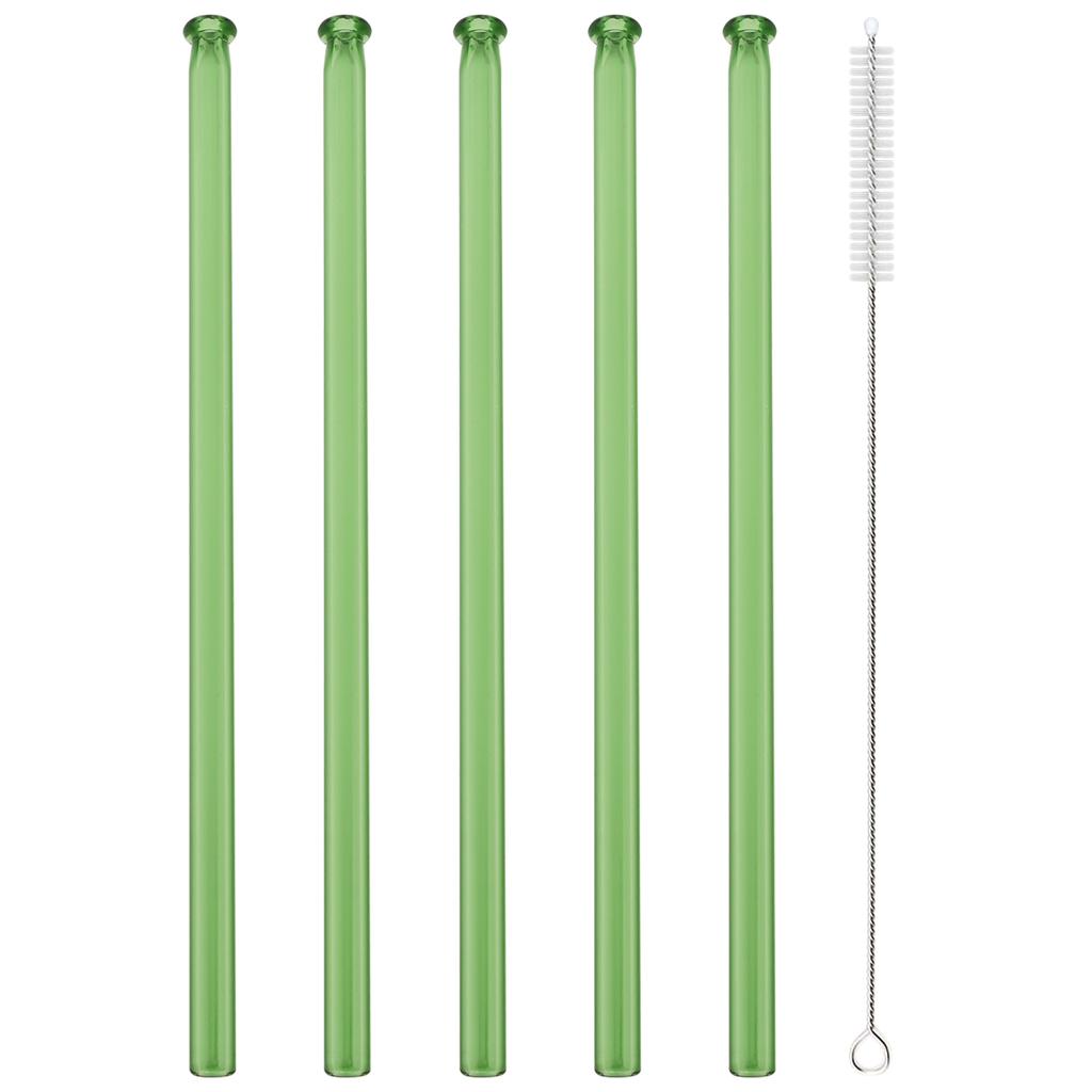 5pcs High Borosilicate Glass Straw Sets Colorful Straight Glass Straw Milk Tea Juice Cocktail Straw with Brush Bar Accessories
