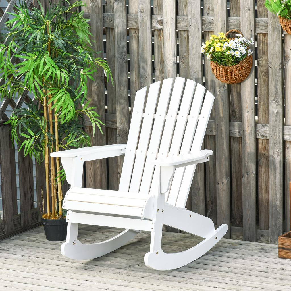 Adirondack Garden Chair Rocking Chair Rocking Armchair Garden Armchair Garden Furniture Balcony Chair White 77 X 94 X 97 Cm