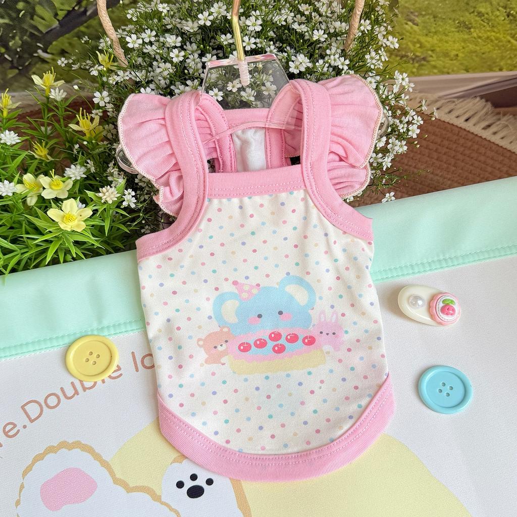 Spring and Summer Clothes for Cats and Dogs: Thin Cute Cartoon Printed Stylish Macaron-colored Halter Bichon and Pomeranian Small Short Style