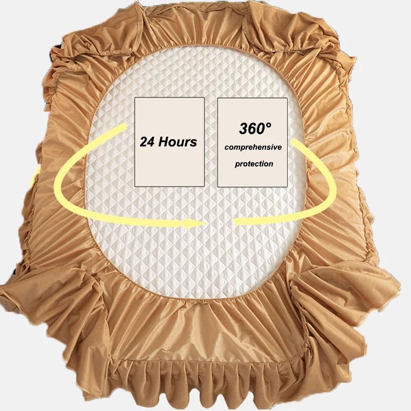 Varmt fløyelspolstret sengeteppe på sengen Tykket krystallfløyel Støvtett, fullstendig pakket madrassbeskyttelsestrekk