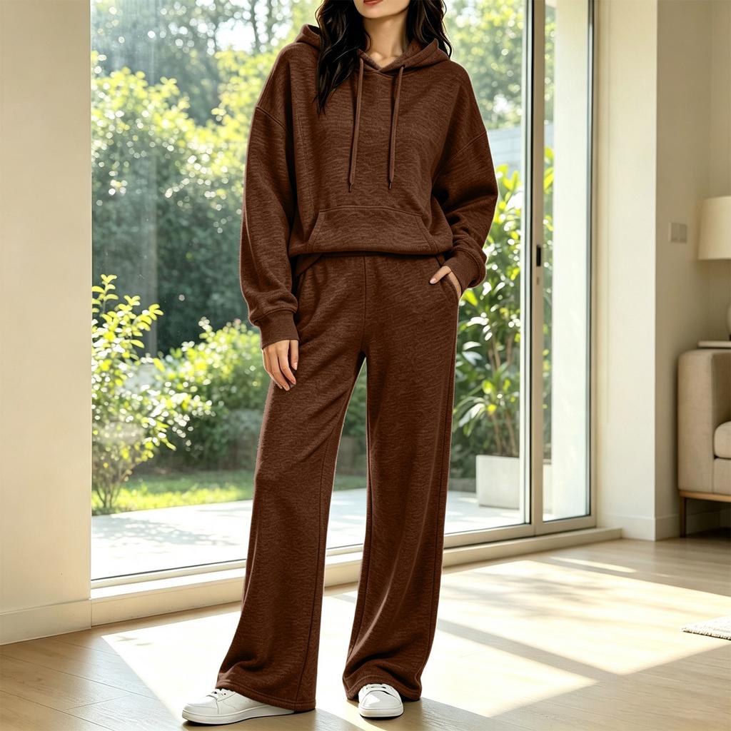 Women's Casual Hooded Sweatshirt and Sweatpants Set with Pockets - Comfy Outfit for Fall Winter