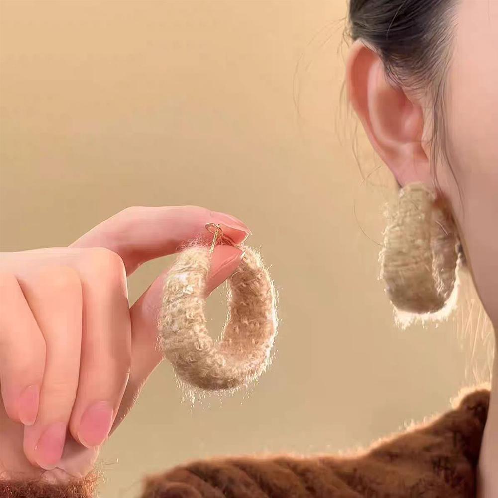 Woolen Knitted Earrings Sweet Red Earrings Autumn Winter Hoop Earrings Female Ear Accessories New Year Accessories Gift Women
