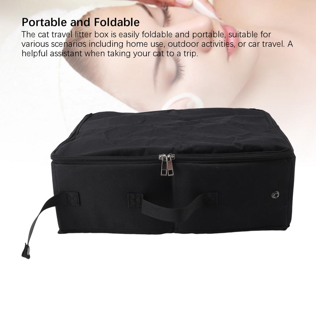 Cat Travel Litter Box with Zipper Lid Foldable Waterproof Convenient Handle Portable Travel Litter Box for Home Outdoor Car