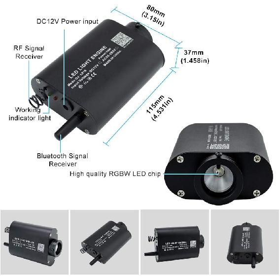 AZIMOM Bluetooth/RF Control 16W Music Mode Fiber Optic Light Source RGBW Light Box Engine for Car Home Star Ceiling Light Effect Decoration