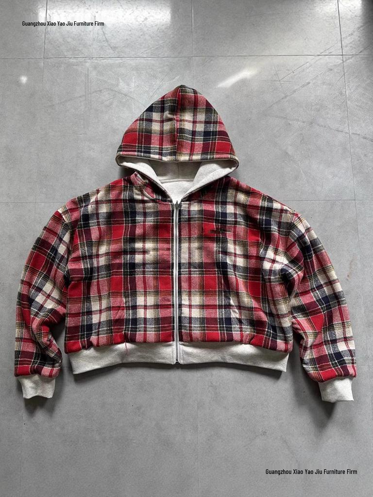 Herren Wendbarer Kapuzen-Karomuster-Patchwork-Reißverschluss-Hoodie - Herbst/Winter Kollektion