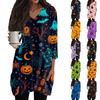 Women's Casual Halloween Print V Neck Tunic Top Three Quarter Sleeve Mid Length with Pockets Comfortable Fit Lightweight Fabric