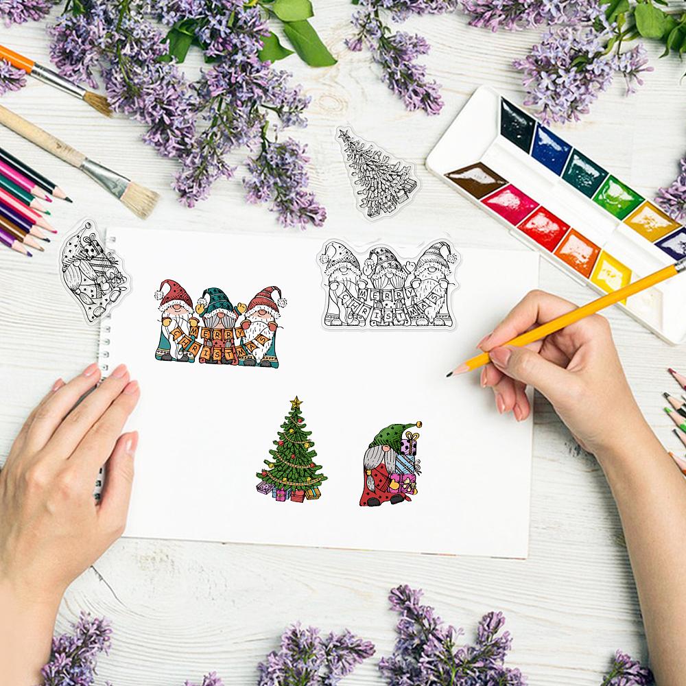 PVC Plastic Stamps for DIY Scrapbooking Photo Album Decorative Cards Making Stamp Sheets Gnome Pattern 16x11x0.3cm