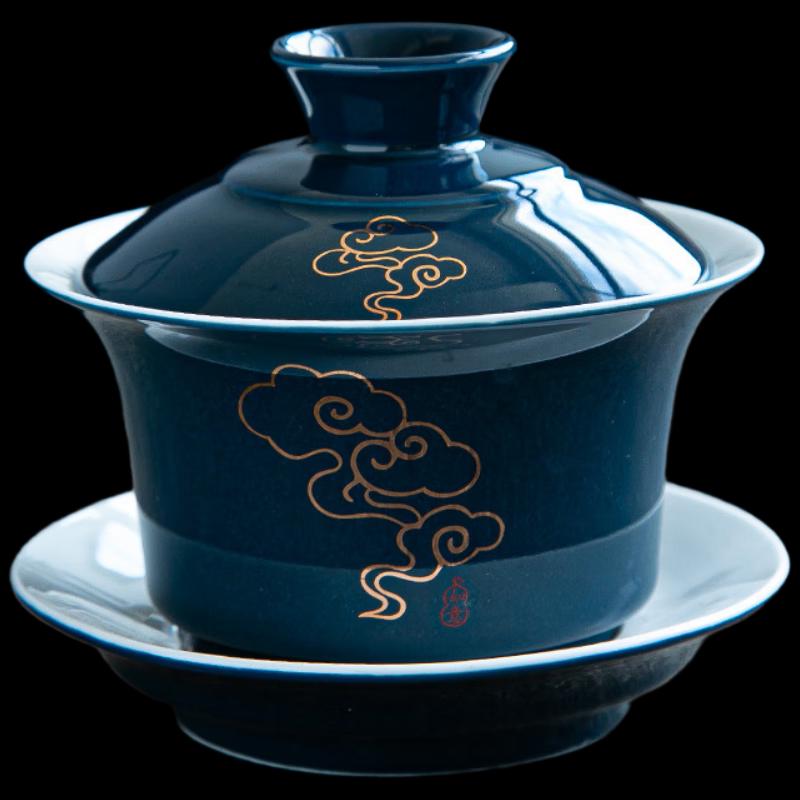 Shangqi Azure Blue Heron Ceramic Gaiwan