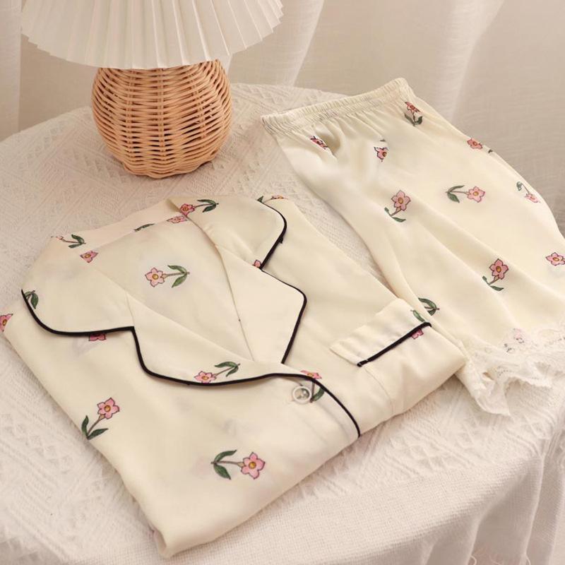 

Пижама из ледяного шелка женская летняя прохладная и гладкая с коротким рукавом и шортами комплект из двух предметов милое кружевное домашнее платье 2XL