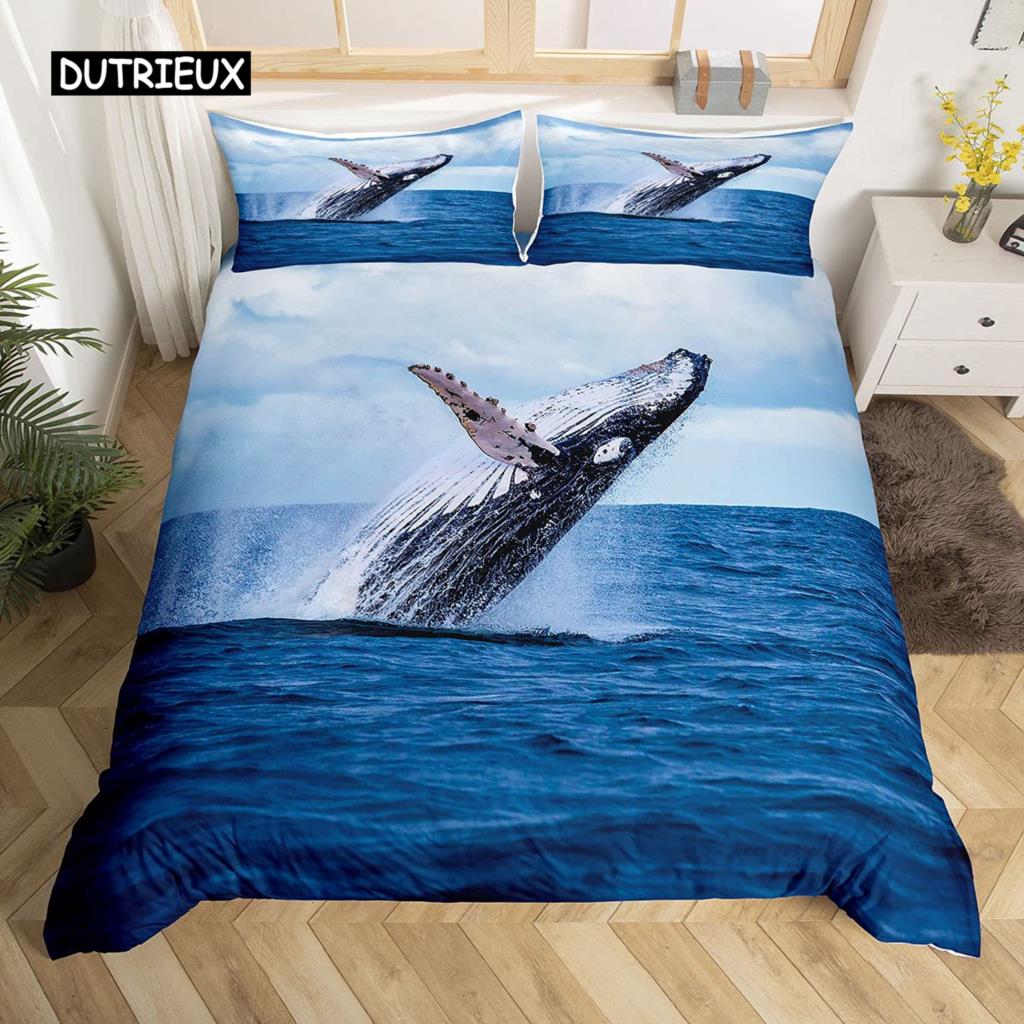 Σετ Πάπλωμα Φάλαινα Queen Size Αστρικά Αστέρια Σύμπαν Νεφέλωμα Κάλυμμα Πάπλωμα Μπλε Γαλαξίας Θέμα Ωκεανός Θαλάσσια Πλάσματα Σετ Κλινοσκεπασμάτων