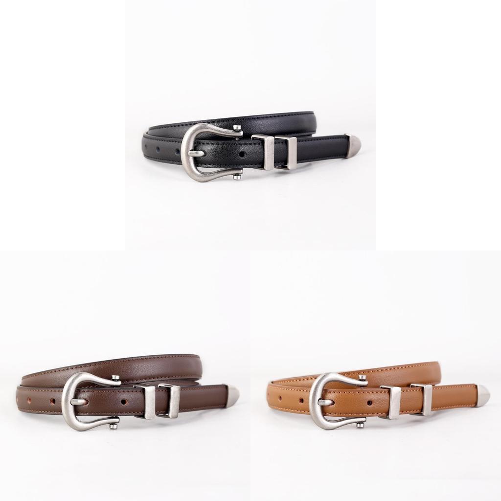 Classic Vintage Leather Belt For Women With Silver Buckle And Denim Waist Accessory For Casual Style