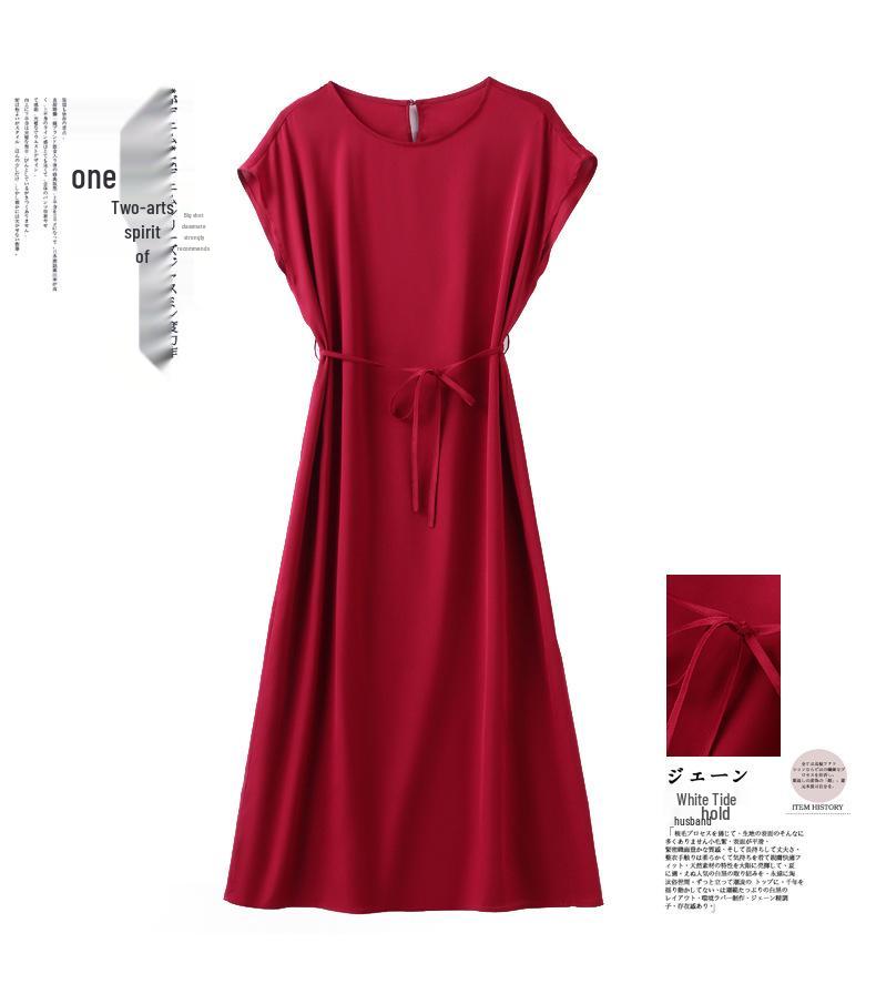Elegant 2026 Mulberry Silk A-line Midi Dress - Fashionable Round Neck Design