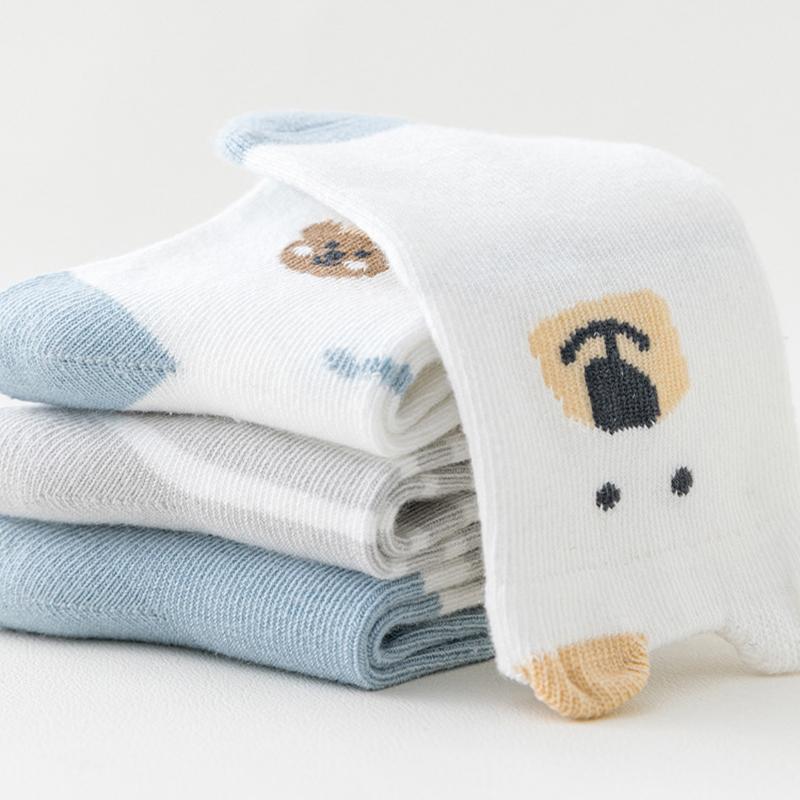 4Pairs Autumn Winter Baby Socks Class A Newborns Loose Mouth Socks 0-3year Infant Mid Tube Stockings Cartoon Bear Kids Footwear