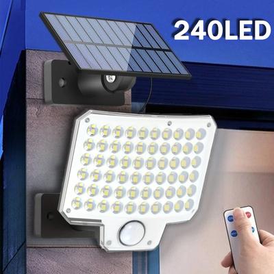Bonitas Luces Solares para Exterior 240 LED 3 Modos Luces de Inundación con Sensor de Movimiento Con Control Remoto IP65 Luces Solares de Seguridad Para Pared Exterior Lig