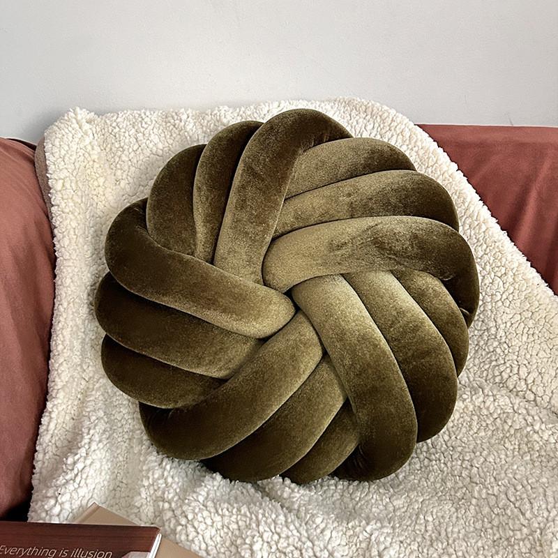 Modern Minimalist Velvet Round Throw Pillow With Knotted Design For Living Room Decor