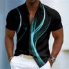 Men's Gradient Line Lapel Shirt, Summer Casual Vacation Outdoor Top