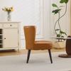Light brown genuine leather living room lounge chair without armrests – solid rubberwood base, modern comfort chair
