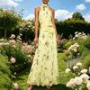 Europäisches und amerikanisches, französisches Halsblumenkleid, farbenfrohes Chiffon-Faltenbund ärmelloses schulterfreies Feenkleid