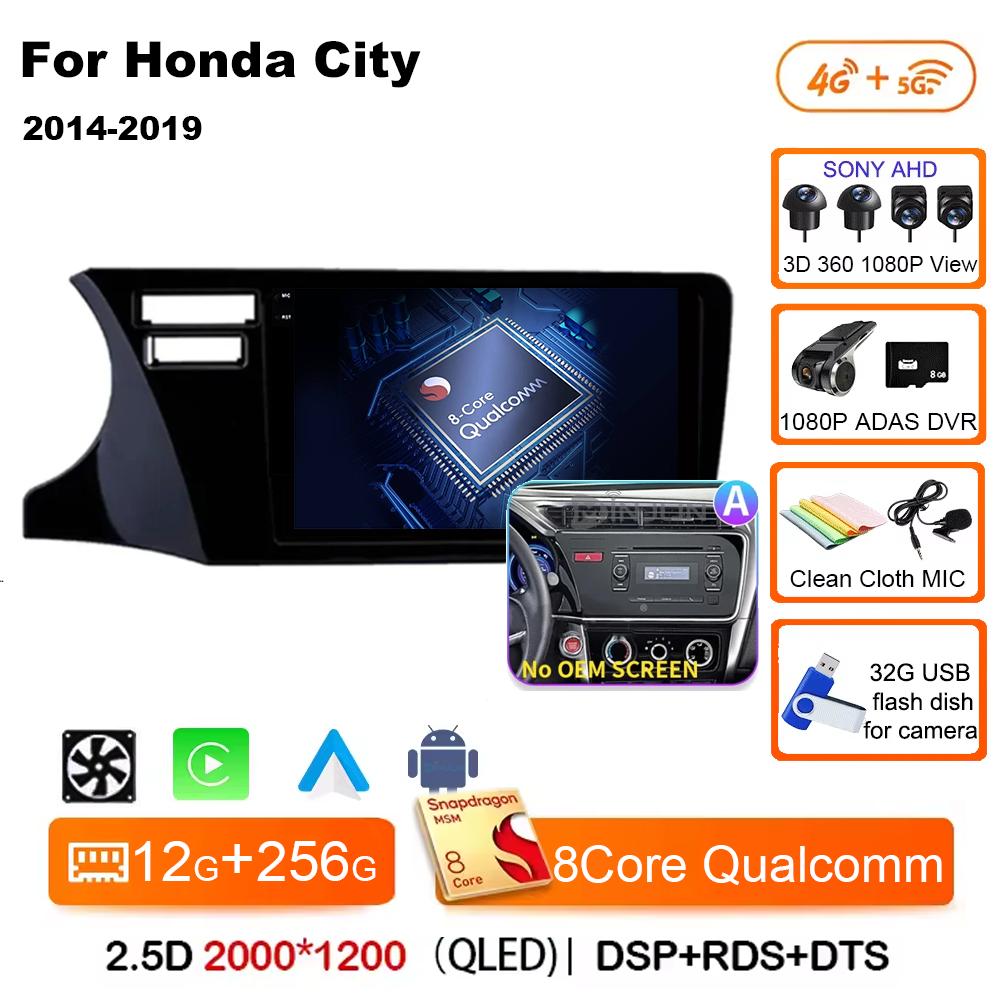 For Honda City 2014 2015 2016 2017 2018 2019 Android 14 Qualcomm Car Radio GPS Navi QLED Screen Car Player WIFI BT 4G Head Unit
