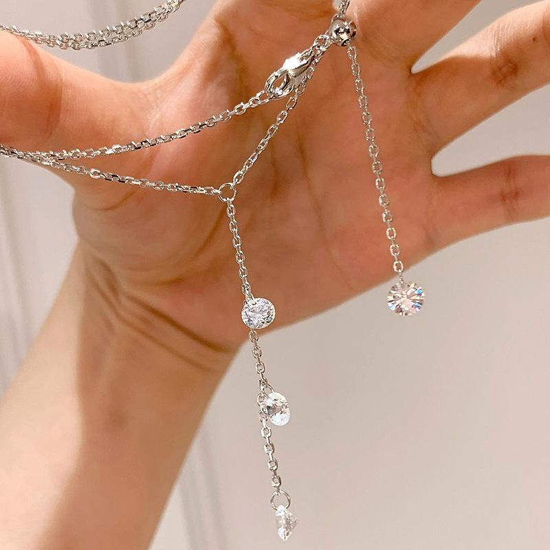 

new in sparkling exquisite micro inlaid circular Zircon tassel collar chain silver minimalist chain necklace party 45cm срібний