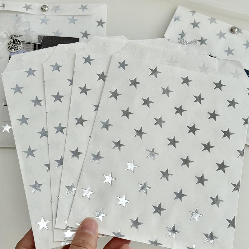 10 шт. Простой серебряный высококачественный бумажный пакет со звездным тиснением, подарочный упаковочный пакет, карточка, конверт из крафт-бумаги, курьерский пакет