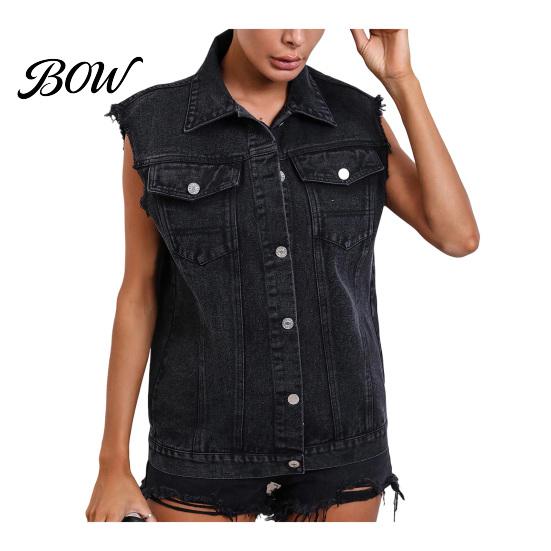 Soft Demin Vest Women Sleeveless for Summer, Button Down Casual Jean Jacket, Frayed Lapel Waistcoat Top with Pockets