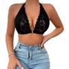 Women Floral Lace Halter Neck Front Closure Wireless Deep V Bra