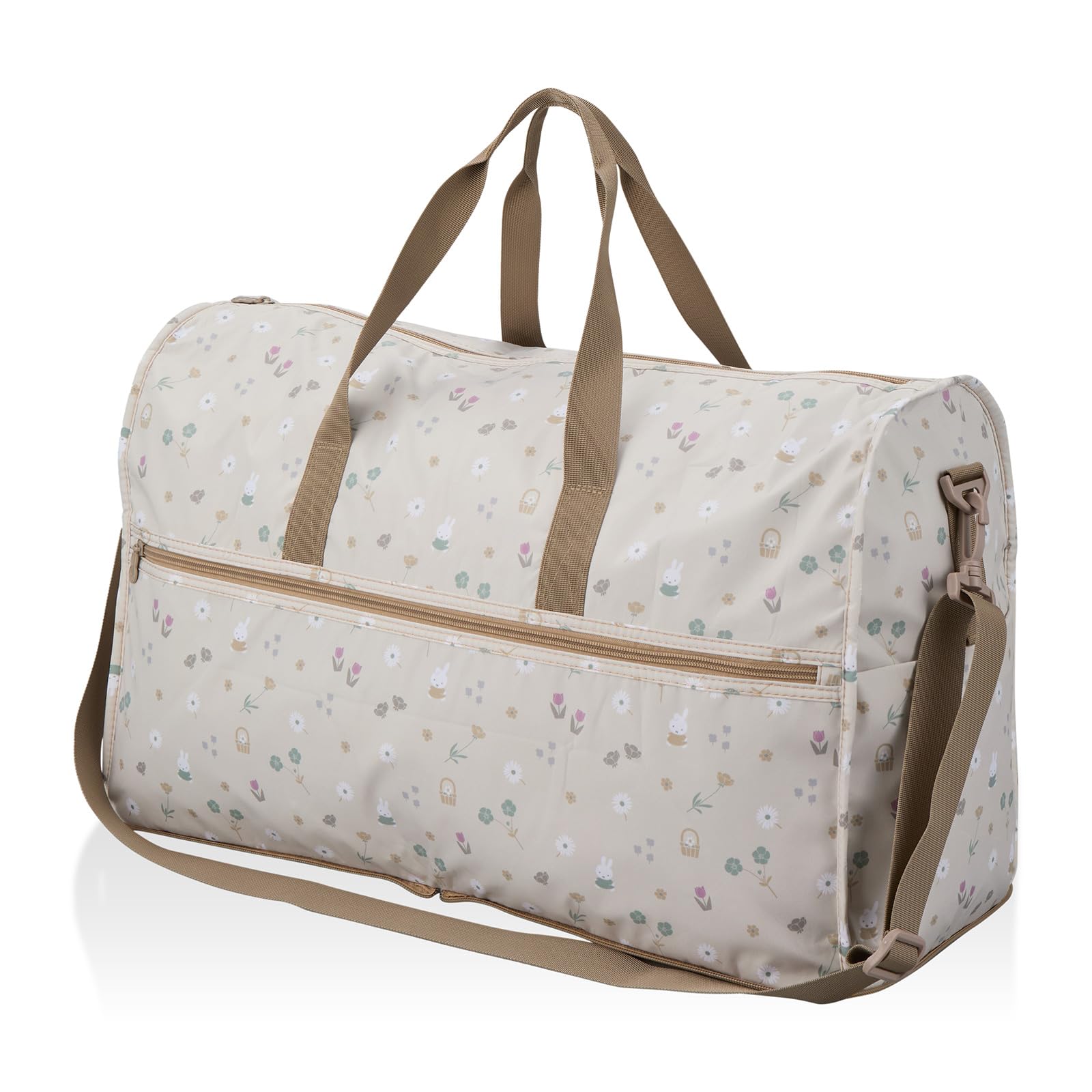 

Folding Boston Bag, Large, Miffy HPL0004, B272. Greige Small Flowers