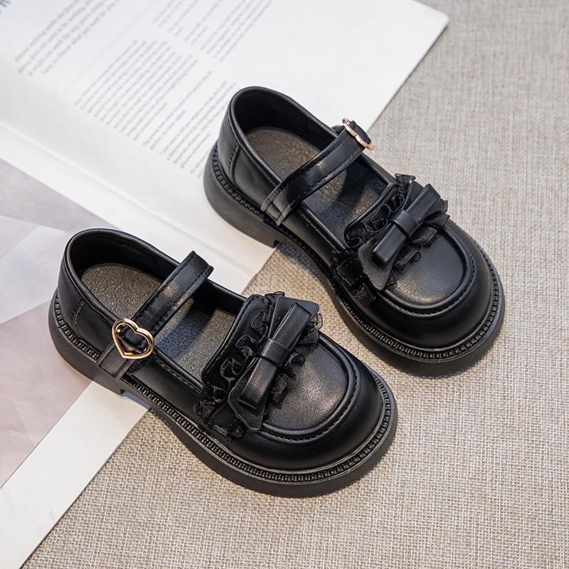 Girls leather shoes bow Mary Jane single shoes 2025 autumn new children's black performance shoes girls princess shoes