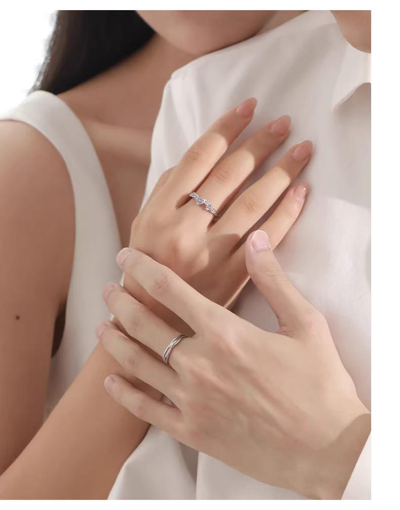 Wisteria S925 Sterling Silver Couple Rings with Mori Style Epoxy Design - Elegant and Unique Pair