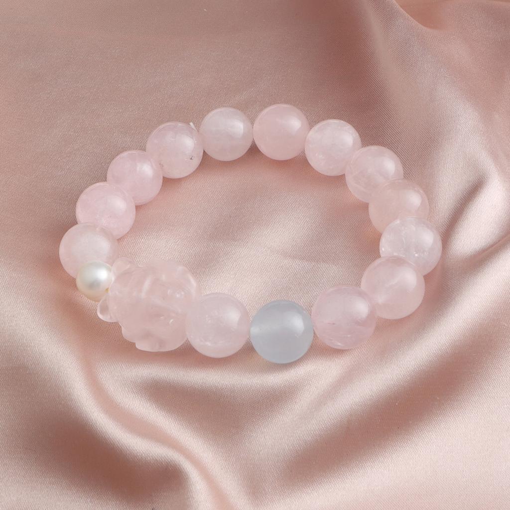 Bracelet powder crystal aquamarine pearl nine-tailed crystal bracelet fashionable and simple commuting dopamine national style