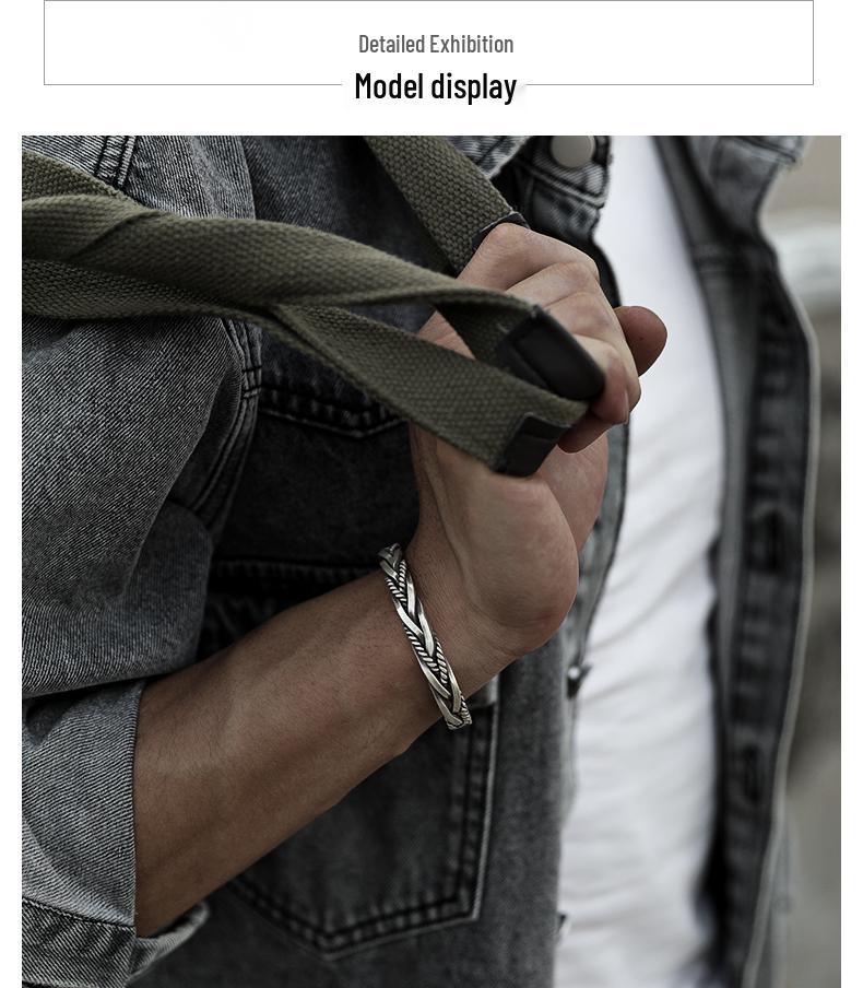Retro Braided Open Bangle: S925 Silver Plated Unisex Bracelet - Trendy Heavy Industry Design