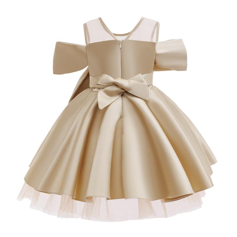 Vestido de Princesa de Satén Champagne para Niñas Vestido de Fiesta de Cumpleaños