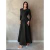 Women's Round Neck Long Sleeve Maxi Dress Loose High Waist Elegant Solid Ruched A Line Dress