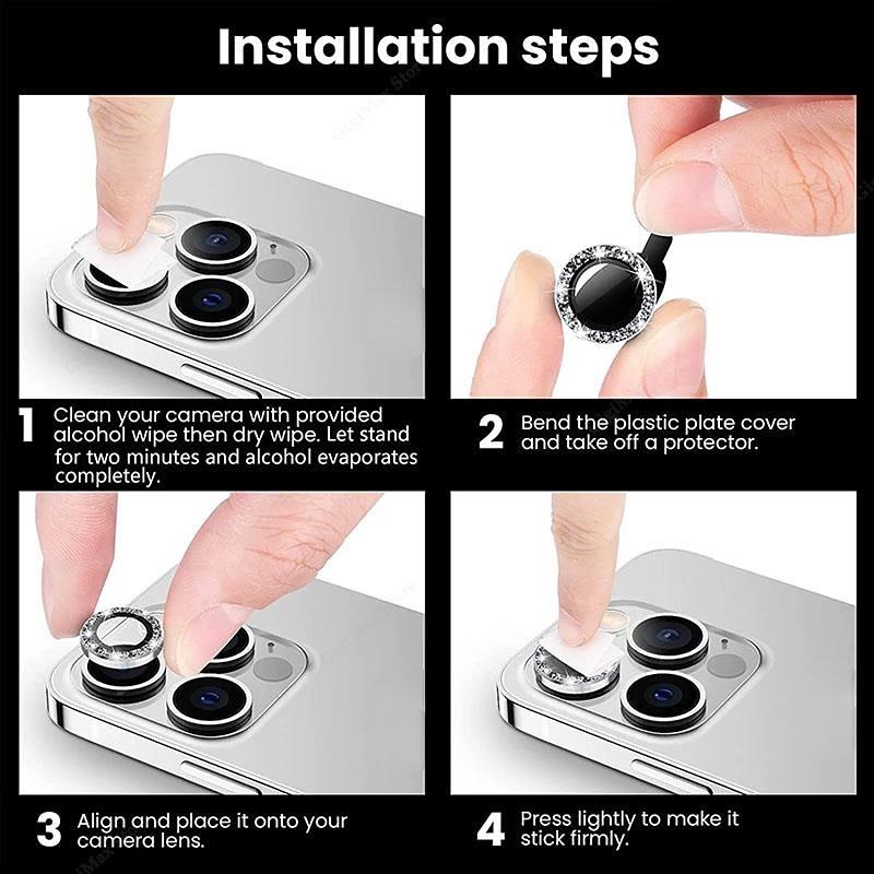 Diamond Lens Glass for IPhone17 16 15 14 13 12 11 Pro Max Camera Protector Cover for IPhone 14 Plus 14Pro Max Metal Ring Lens Glass Case
