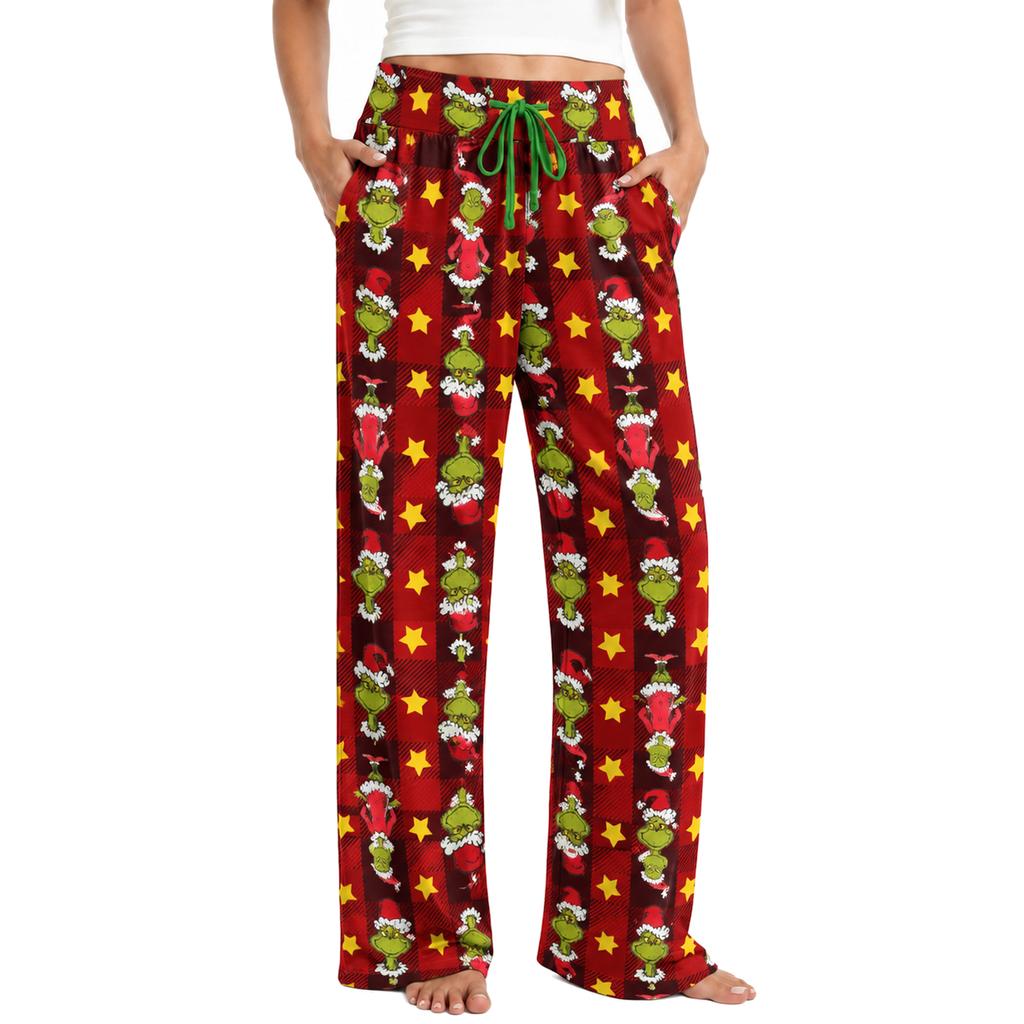 Women's Christmas Pajama Bottoms Funny High Waist Sleep Pants for Holiday
