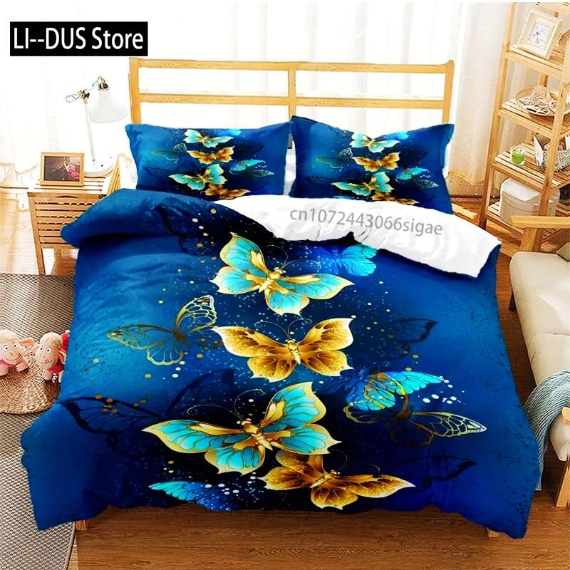Colourful Butterfly Duvet Cover Bedding Set Comforter Cover with Pillowcases for Girls Gift Single Double Queen 3Pcs Full Size