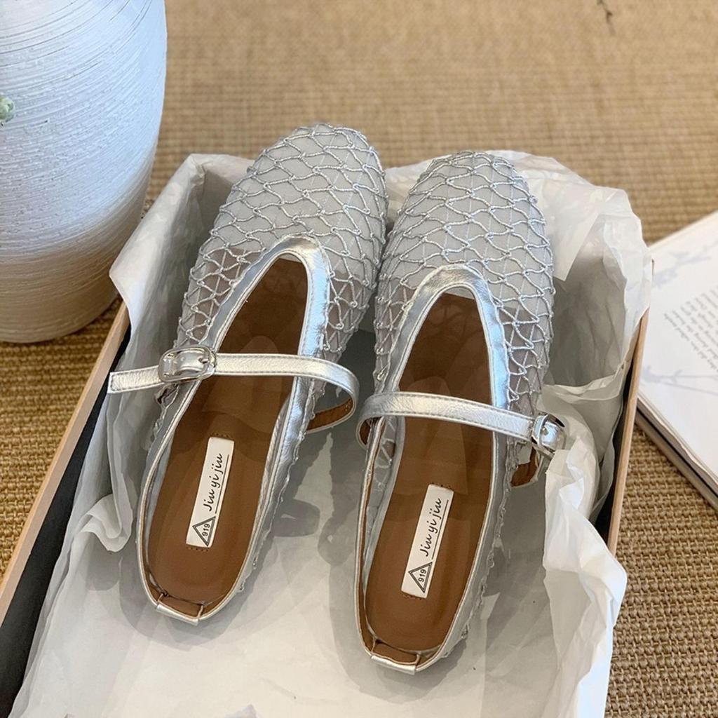 Flat Bottom French Mesh Breathable Gentle Mary Jane Shoes New Spring and Summer Retro Mary Jane Single Shoes Women's Shoes